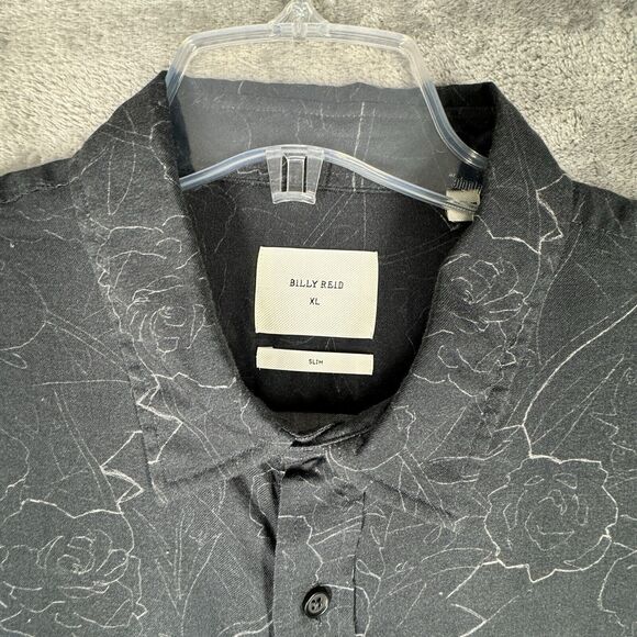 Billy Reid Shirt Mens XL‎ Slim Charcoal Gray Kirby Shirt Printed Neutral Preppy - Picture 6 of 9